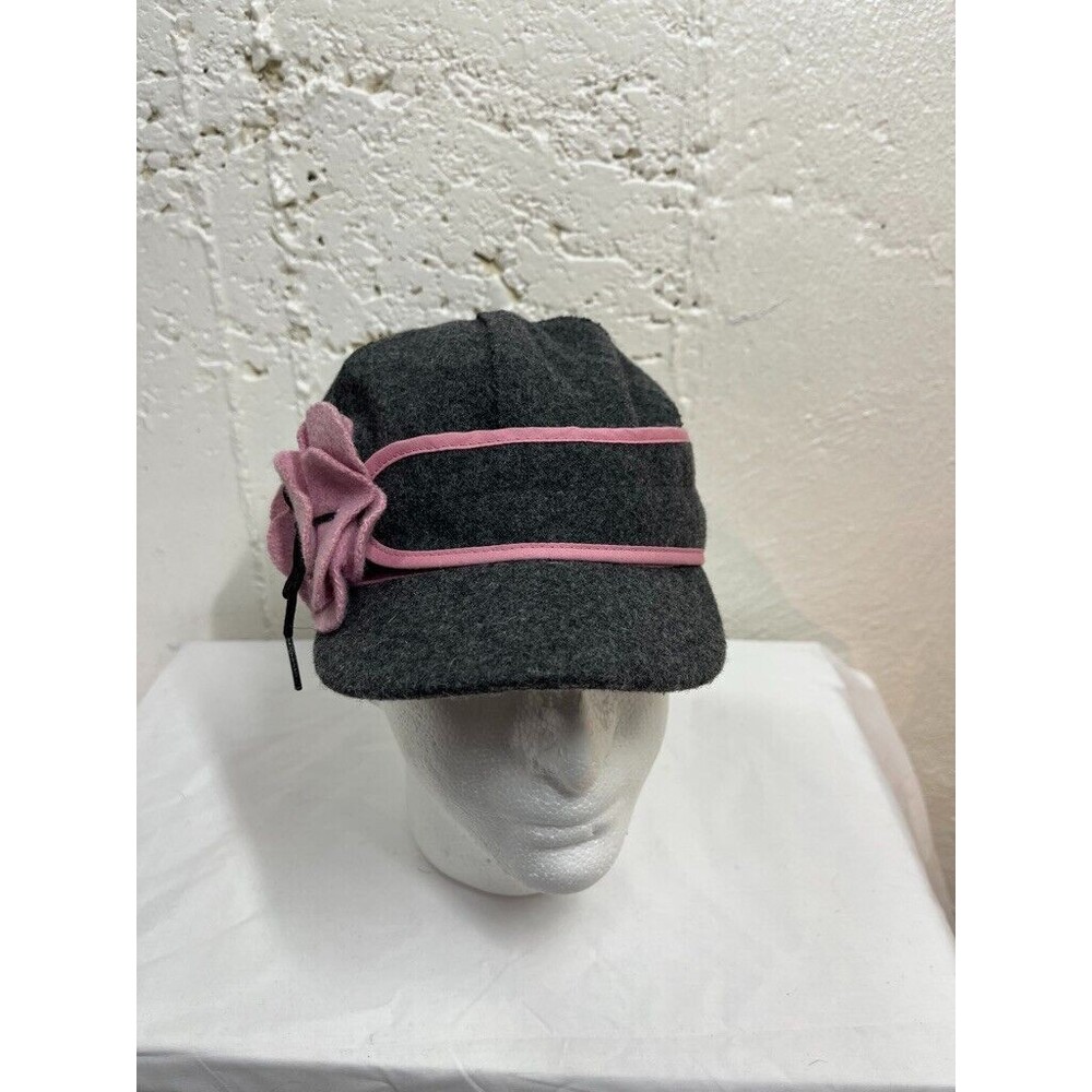STORMY KROMER GRAY PINK FLOWER SIZE 7 1/8 FEDORA WOOL BLEND HAT WOMENS